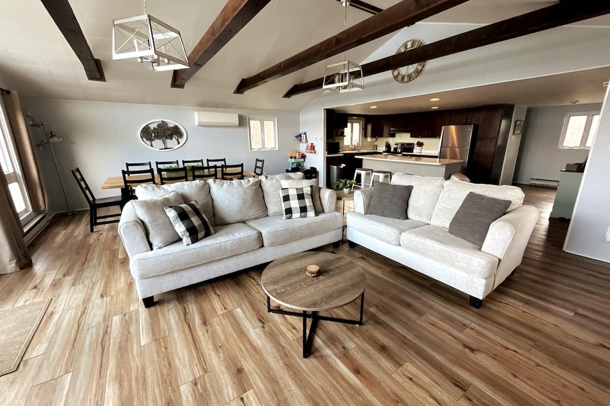 Open living room with lake views